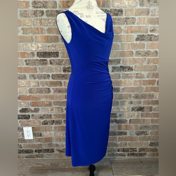 Lauren Ralph Lauren blue cocktail dress side ruched sleeveless rhinestone size 6 - Picture 3 of 12